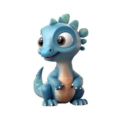 3d icon cute Dino Funny blue Dinosaur baby illustration in cartoon style on Isolated Transparent png background. Generative ai