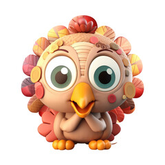 Fototapeta premium 3D icon Cute Turkey, Happy Fall, character Illustration Thanksgiving Day, Happy Harvest, File Cartoon minimal style on isolated transparent background png. Generative ai