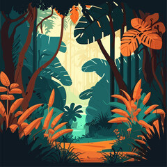Fototapeta na wymiar Beautiful tropical forest landscape.Vector illustrations.