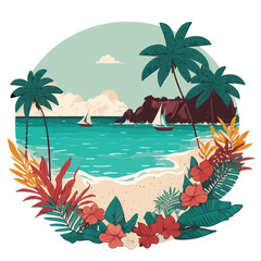 Beautiful tropical beach. Vector illustrations.