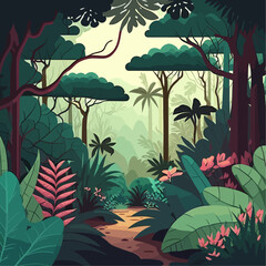 Beautiful tropical forest landscape.Vector illustrations. © Виктория Дутко