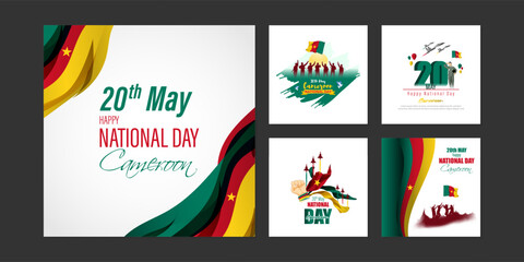 Vector illustration of Cameroon National Day social media story feed set mockup template