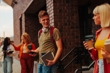 University student with friends at campus.