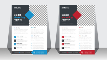 Corporate busienss a4 flyer vector template design for a digital marketing company. Annual report geometric proposal poster and brochure cover.