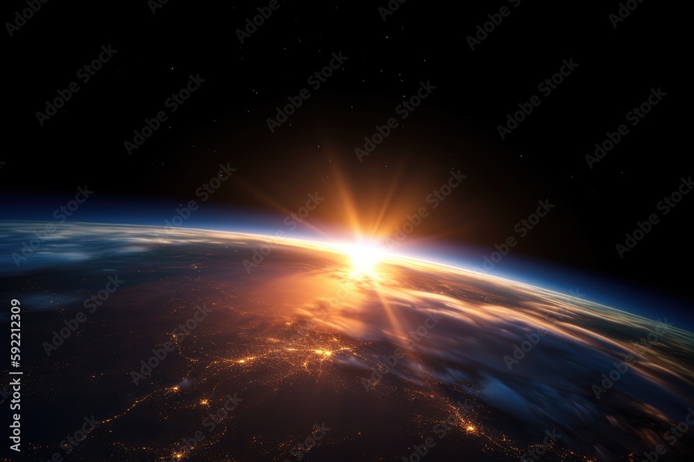 Canvas Prints sunrise above planet earth seen from space made with generated ai