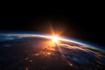 Sunrise above planet earth seen from space made with generated ai