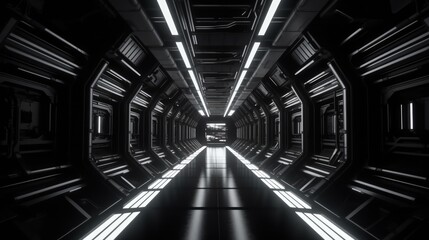 Fototapeta premium Scifi futuristic hallway, amde with generated ai