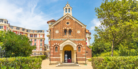 Facade of the Imperial Chapel of Biarritz, France - obrazy, fototapety, plakaty