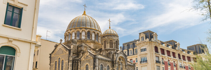 Russian Orthodox church of Biarritz with its dome in France