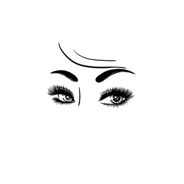 Eyes and eyebrows of a beautiful young woman isolated on white background. Stock vector illustration.Female eyes.