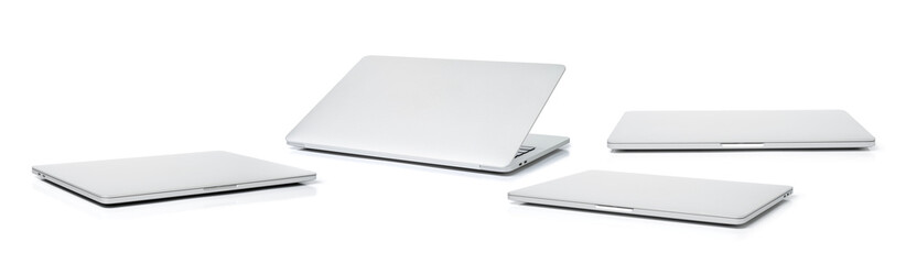 Collection of laptop closed. Computer or notebook turn off isolated on white background