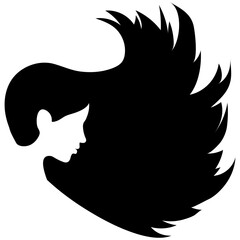 The silhouette of a beautiful woman with long hair flowing in the wind in profile. Template for postcards, greetings, flyers, banners for a beauty salon, hairdresser or Women's Day on March 8