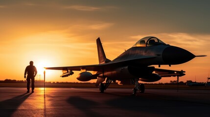 Naklejka na ściany i meble Fighter jet in the sunset, made with generated ai