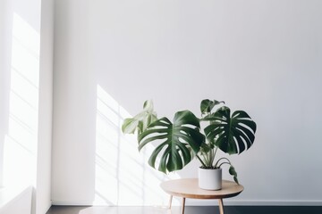 Minimalistic room with a green plant, made with generated ai
