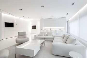 Naklejka na ściany i meble Modern white livingroom, made with generative ai