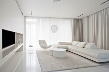 Fototapeta premium Modern white livingroom, made with generative ai