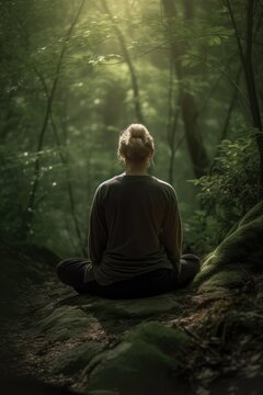 A person meditatin in the forest, made with generative ai