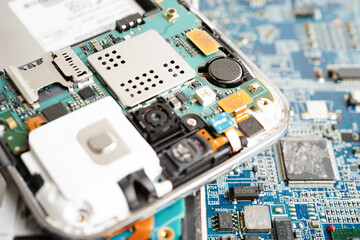 Repairing and upgrade mobile phone, electronic, computer hardware and technology concept.