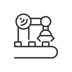 Industry equipment control pixel perfect linear icon. Remote machinery operating. Internet of Things. Thin line illustration. Contour symbol. Vector outline drawing. Editable stroke. Arial font used