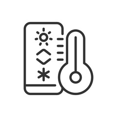 Temperature regulation pixel perfect linear icon. Thermostat for climate control. Internet of Things. Thin line illustration. Contour symbol. Vector outline drawing. Editable stroke. Arial font used