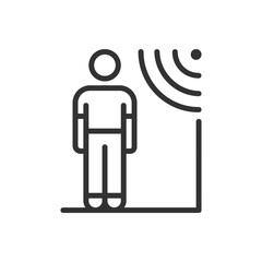 Proximity sensors pixel perfect linear icon. Remote regulation for entry access. Internet of Things. Thin line illustration. Contour symbol. Vector outline drawing. Editable stroke. Arial font used