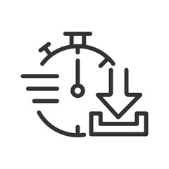 Quick download pixel perfect linear icon. Data transfer. Digital files receiving from remote system. Thin line illustration. Contour symbol. Vector outline drawing. Editable stroke. Arial font used