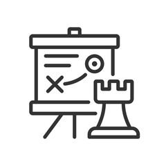 Business strategy pixel perfect linear icon. Company plan. Strategic management. Setting goals. Thin line illustration. Contour symbol. Vector outline drawing. Editable stroke. Arial font used