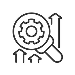 Research and development pixel perfect linear icon. Business improvement. Performance management. Thin line illustration. Contour symbol. Vector outline drawing. Editable stroke. Arial font used