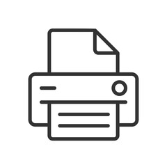 Printer pixel perfect linear icon. Office equipment. Device for work purposes. Printing info on paper. Thin line illustration. Contour symbol. Vector outline drawing. Editable stroke. Arial font used