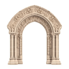 Stone vintage arch door Elements of the architecture of buildings in the Gothic style on isolated transparent background png. Generative ai - obrazy, fototapety, plakaty