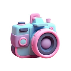 3d cute icon Photo camera with with lens and button. Cartoon minimal style on Isolated Transparent png background. Generative ai