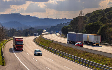 Highway traffic on European freeway AP7 Spain