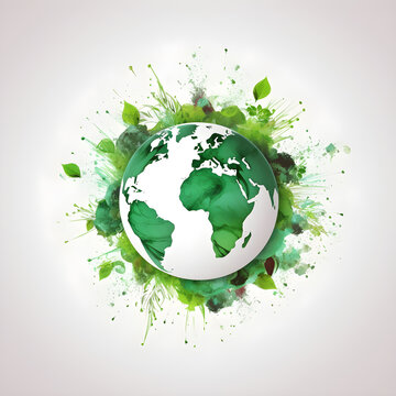 Green planet earth with leaves all around of it, earth day and green energy concept, generative ai