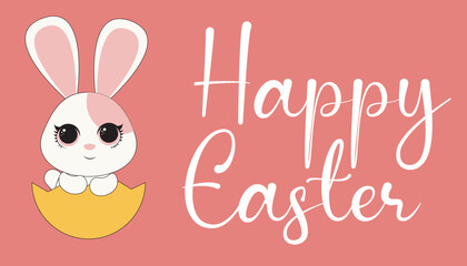 Happy Easter - banner with bunny and greetings. Vector.