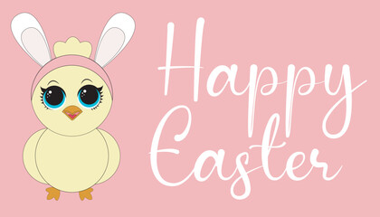 Happy Easter - banner with bunny and greetings. Vector.