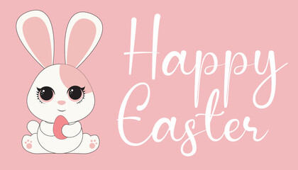 Happy Easter - banner with bunny and greetings. Vector.