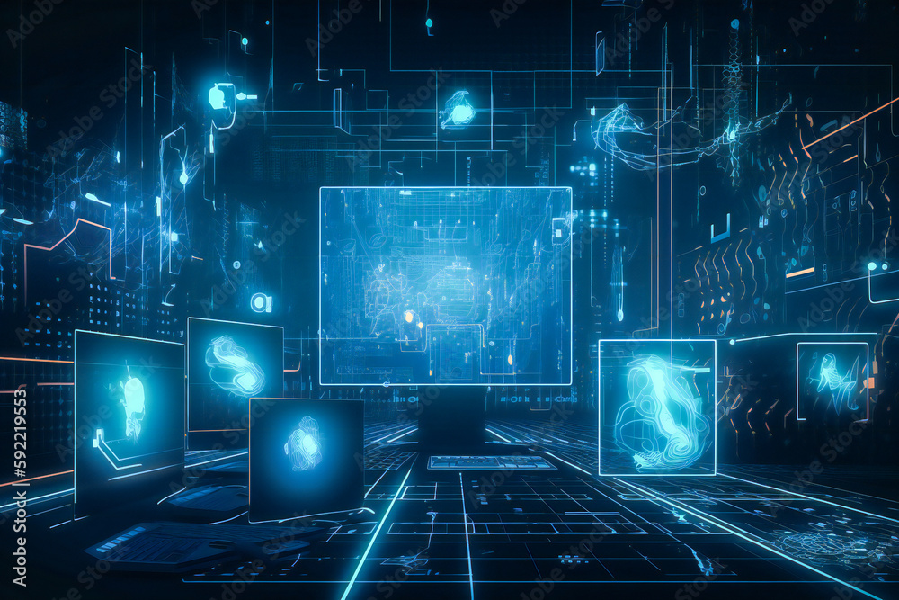 Poster blue abstract technology background. abstract information technology, communications or artificial i