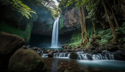 Naklejka premium Hidden gems this tropical island has to offer, waterfall, Bali Indonesia Generative AI