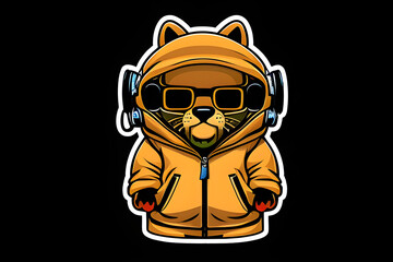ai-generated illustration of a cartoon hip-hop animal  character as a cutout sticker