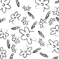 Chamomile hand drawn black paint vector set.