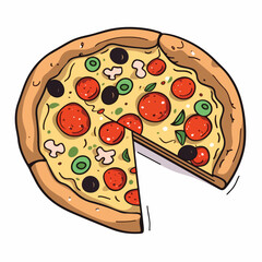 One whole circle italian chees pizza cartoon flat illustration vector isolated in white background