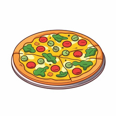 One whole circle italian chees pizza cartoon flat illustration vector isolated in white background