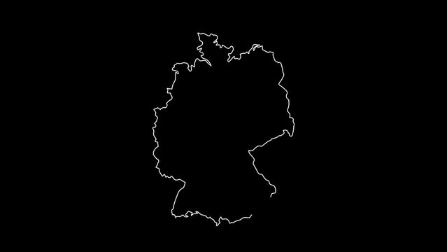 Germany map animation line. White line drawing on a black background.