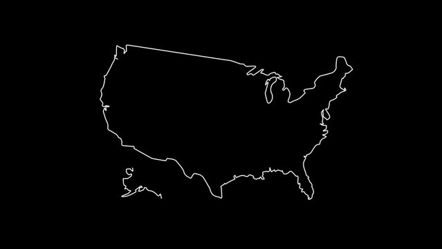 United States of America	map animation line. White line drawing on a black background.