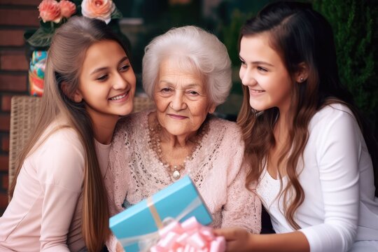 Three generations smiling happily for Mother's Day. Photo generative AI