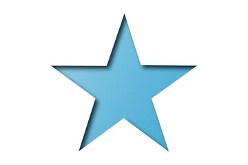 light blue paper cut into star shape isolated on transparent background