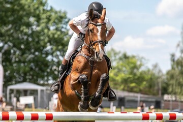 Fototapeta na wymiar Horse Jumping, Equestrian Sports, Show Jumping themed photo.