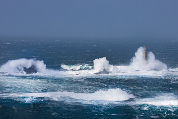The Longships light house in a storm off Lands End