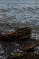View of stone in the water of sea in the morning