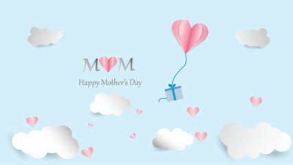 Happy Mother's day  with  elements and gift box on blue sky - 592225129